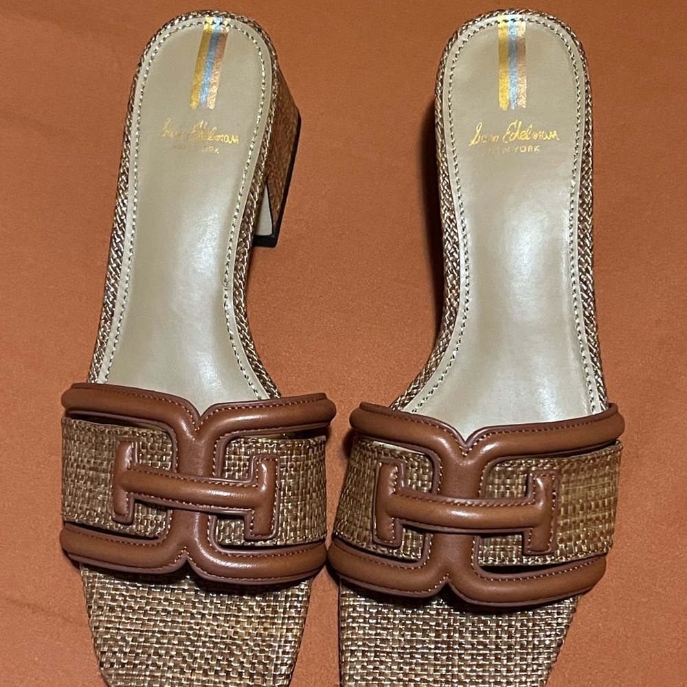 Sam Edelman Brown Tan Mules with Geometric Design